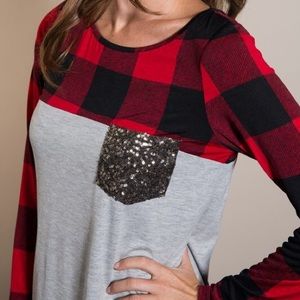 Buffalo Plaid with Sequin Pocket Top